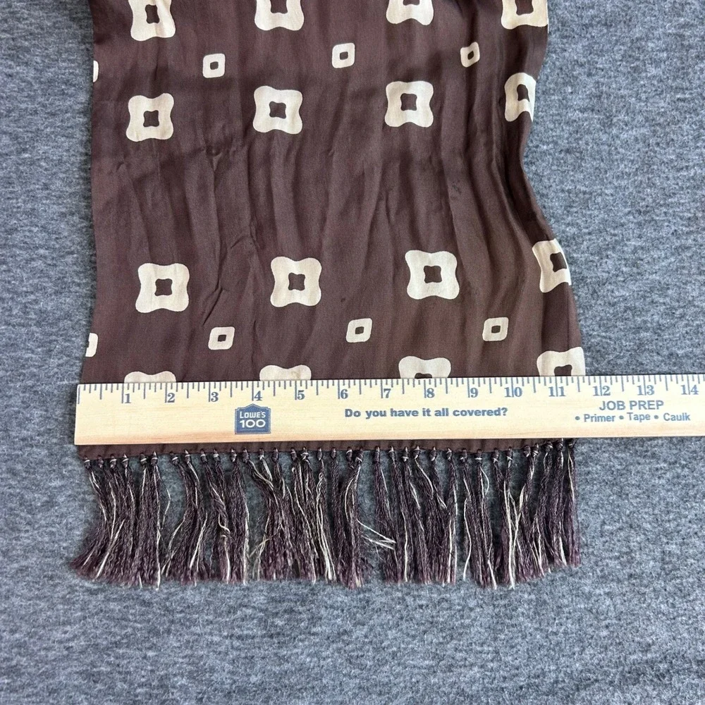 Vintage Finchley New York Chicago Silk Scarf Brown Geometric Fringe Trim 59 Inch - Picture 2 of 6